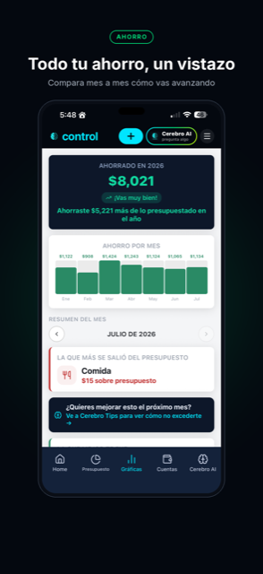 Cerebro Control — gráficas de ahorro